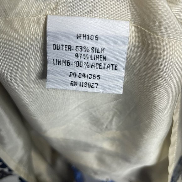 Boden Silk Linen Dress Womens 10 Reg Cap Sleeve Beige Blue Floral Shift Sheath - Picture 4 of 7